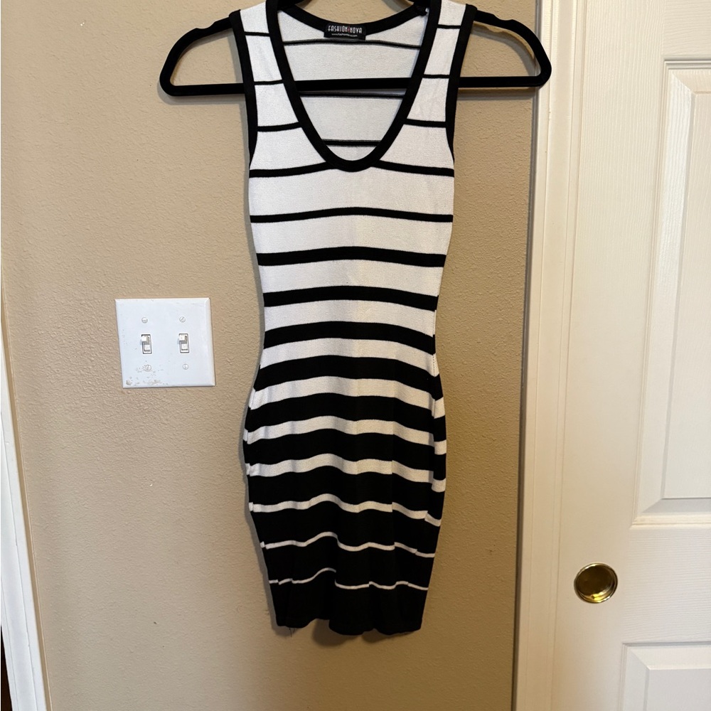 Fashion Nova Black and White Striped Mini Dress